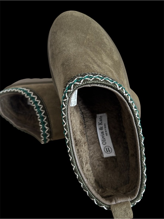 Olivia & Kate Shoes - Olivia & Kate Women's Olive Suede Slip-On Slippers